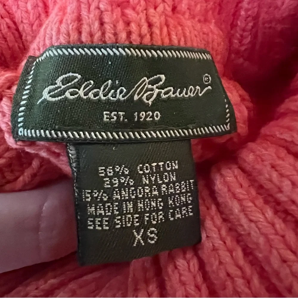 EDDIE BAUER coral coloured chunky cable knit turtleneck angora blend sweater - Picture 9 of 14